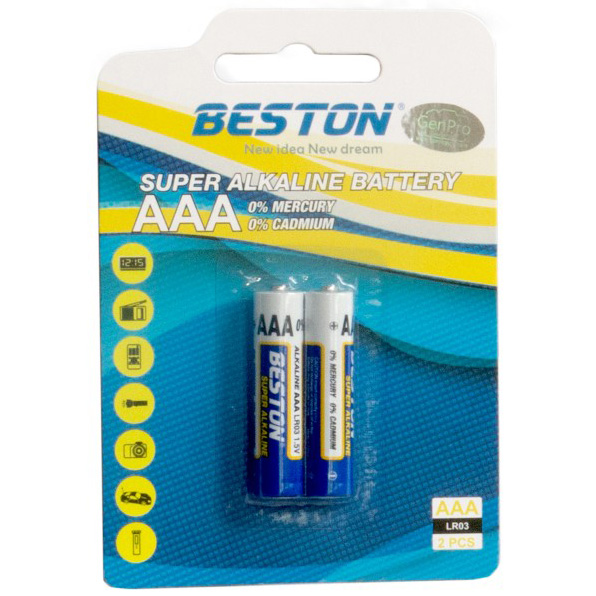 Батарейки BESTON AAA 1.5V Alkaline 2шт (AAB1832), Батарейка AAA 1.5V Alkaline, 2шт
Батарейки BESTON AAA 1.5V Alkaline 2шт (AAB1832), Батарейка AAA 1.5V Alkaline, 2шт