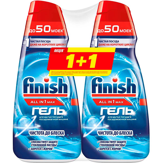 Гель для мытья посуды FINISH All in 1 1 л + 1 л BOGOF (4820232970379), All in 1 Гель 1+1л BOGOF
Гель для мытья посуды FINISH All in 1 1 л + 1 л BOGOF (4820232970379), All in 1 Гель 1+1л BOGOF
