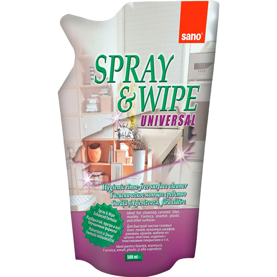 Средство для чистки поверхностей Sano Spray and Wipe 500 мл/запаска (7290000292427), Запаска д/загального прибирання 500мл/12
Средство для чистки поверхностей Sano Spray and Wipe 500 мл/запаска (7290000292427), Запаска д/загального прибирання 500мл/12