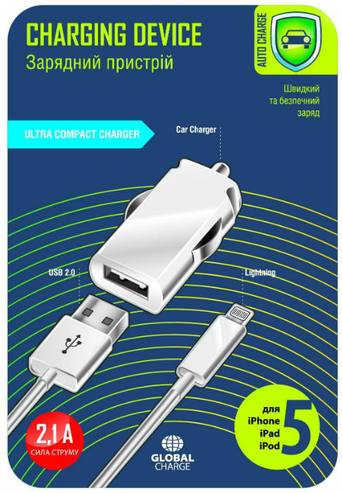 Зарядное устройство GLOBAL CHARGE MSH-SC-031 1USB-2.1A iPhone 5 (білий), MSH-SC-031 1USB-2.1A iPhone 5 (білий)
Зарядное устройство GLOBAL CHARGE MSH-SC-031 1USB-2.1A iPhone 5 (білий), MSH-SC-031 1USB-2.1A iPhone 5 (білий)