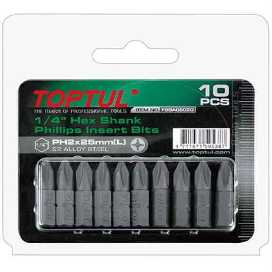 Набор бит TOPTUL 1/4" L25мм PH2 (FSBA0802G), Набор бит 1/4" L25мм PH2 10ед. на блистере
Набор бит TOPTUL 1/4" L25мм PH2 (FSBA0802G), Набор бит 1/4" L25мм PH2 10ед. на блистере