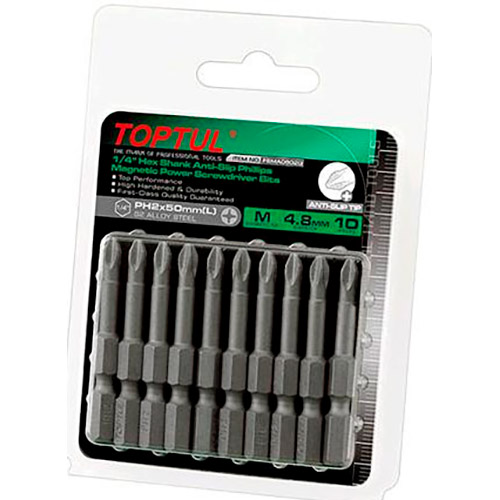 Набор бит TOPTUL PH2 1/4" 50 мм Anti-Slip 10шт (FSMA0802G), Набір бит PH2 1/4" 50мм Anti-Slip 10шт(FSMA0802G)
Набор бит TOPTUL PH2 1/4" 50 мм Anti-Slip 10шт (FSMA0802G), Набір бит PH2 1/4" 50мм Anti-Slip 10шт(FSMA0802G)