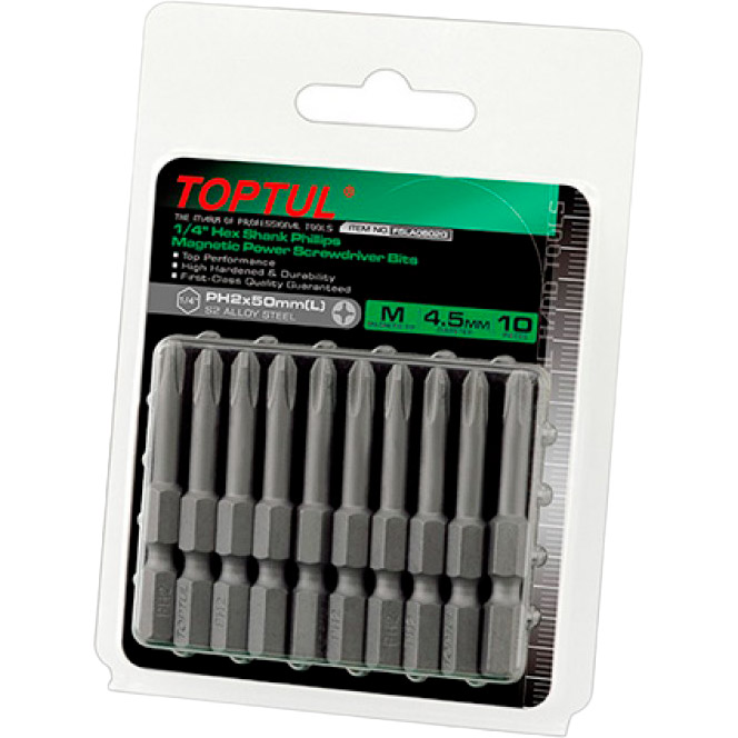 Набор бит TOPTUL PH2 1/4" 50 мм 10шт (FSLA0802G), Набір бит PH2 1/4" 50 мм магн.10 шт (FSLA0802G)
Набор бит TOPTUL PH2 1/4" 50 мм 10шт (FSLA0802G), Набір бит PH2 1/4" 50 мм магн.10 шт (FSLA0802G)