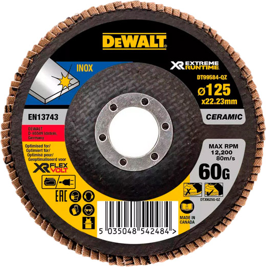 Круг шлифовальный DeWALT лепестковый INOX XR FlexVolt (DT99584), Круг шліфувальний пелюстковий INOX XR FlexVolt
Круг шлифовальный DeWALT лепестковый INOX XR FlexVolt (DT99584), Круг шліфувальний пелюстковий INOX XR FlexVolt