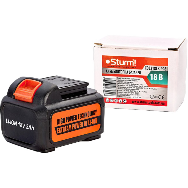 Аккумулятор STURM 2 Ач (CD3218LB-998), CD3218LB-998 Акумулятор Li-Ion 18В, 2.0 Аг
Аккумулятор STURM 2 Ач (CD3218LB-998), CD3218LB-998 Акумулятор Li-Ion 18В, 2.0 Аг