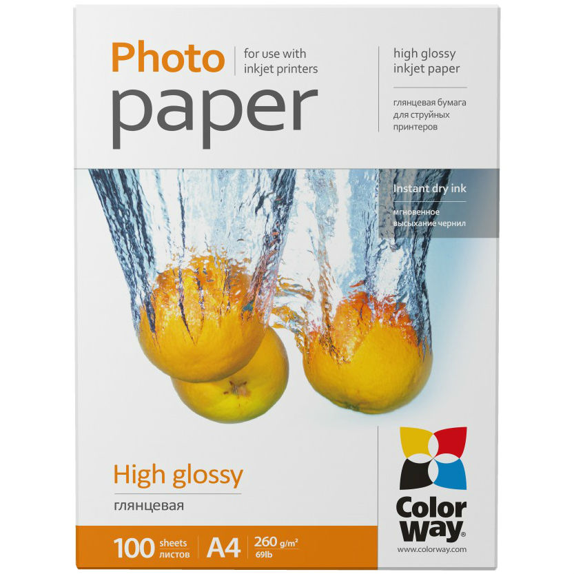 Фотобумага COLORWAY PG260-100 A4 100шт (PG260100A4), Бумага глянц. 260г/м, A4 PG260-100 карт.уп.
Фотобумага COLORWAY PG260-100 A4 100шт (PG260100A4), Бумага глянц. 260г/м, A4 PG260-100 карт.уп.