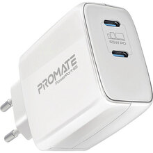 Мережевий зарядний пристрій Promate PowerPort-65 Вт 2хUSB-C Power Delivery White (powerport-65.white)