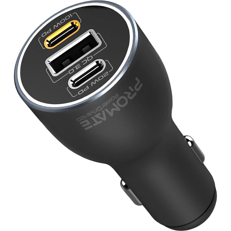 Автомобільний зарядний пристрій Promate PowerDrive-120 W 2xUSB-C, USB-A Black (powerdrive-120.black) Автомобільний зарядний пристрій Promate PowerDrive-120 W 2xUSB-C, USB-A Black (powerdrive-120.black)