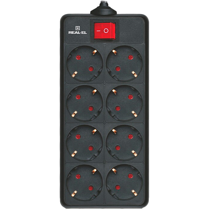 Мережевий фільтр REAL EL RS-8 Protect 8 розеток 5м 16А 3х1.5мм2 Black (EL122300024) Мережевий фільтр REAL EL RS-8 Protect 8 розеток 5м 16А 3х1.5мм2 Black (EL122300024)