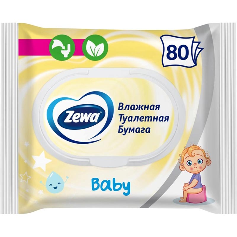 Влажная туалетная бумага Zewa Kids 80 шт (7322541394275)
