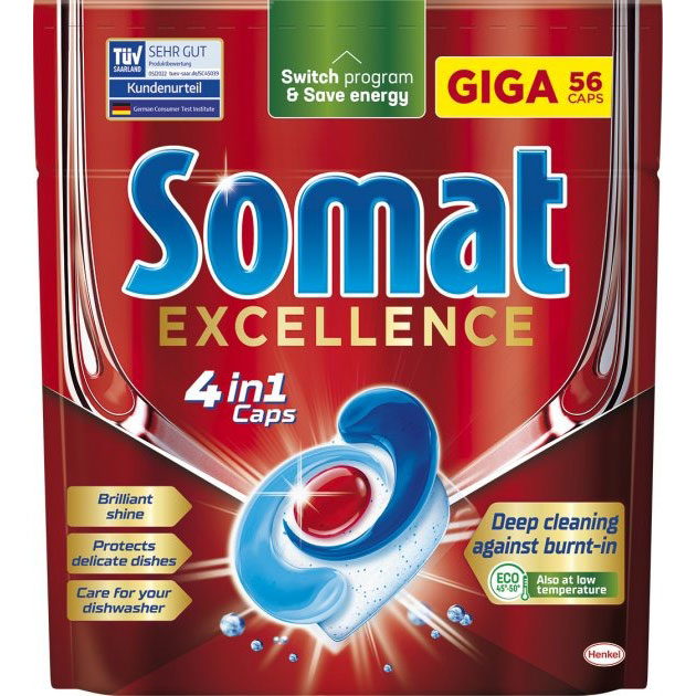 Фото - Таблетки для посудомийки Somat Таблетки для посудомийної машини   Exellence Екселенс 56 таблето 