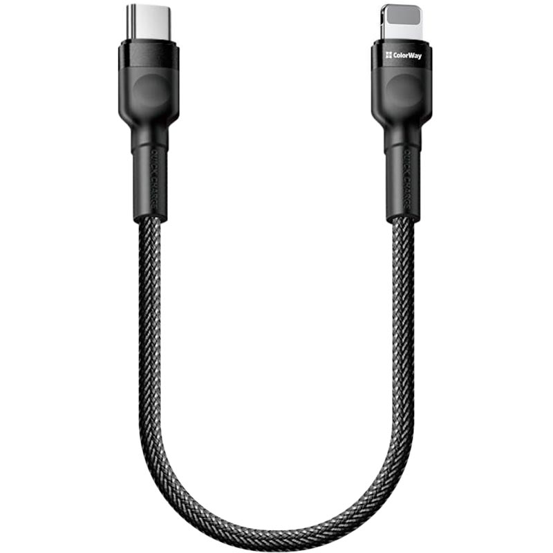 Кабель COLORWAY USB Type-C - Apple Lightning (20W) 3.0А 30 cм Black (CW-CBPDCL054-BK)
