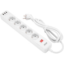 Сетевой фильтр 2E 5 розеток 3xUSB-A 2м 16А 3x1.5мм2 White (2E-SP515M2USBWH)