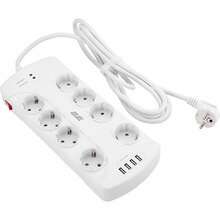 Сетевой фильтр 2E 8 розеток 4xUSB-A 3м 16А 3x1.5мм2 White (2E-SP815M3USBWH)