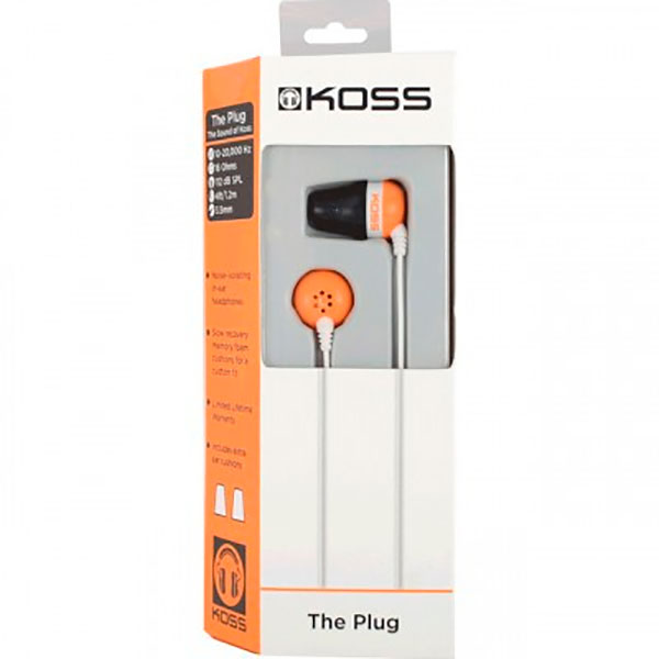 Наушники KOSS The Plug Noise Isolating Orange Акустическое оформление закрытые