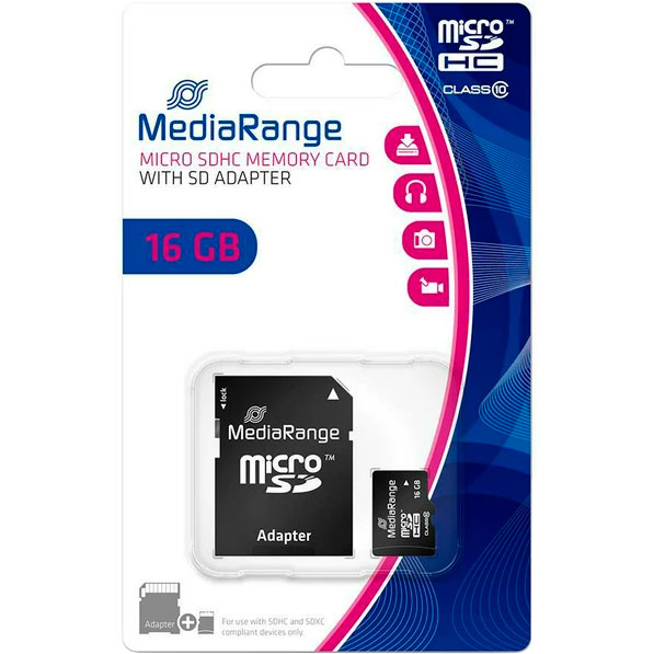 Карта пам'яті MEDIARANGE micro-SDHC 16GB Class 10+ SD adapter (MR958) Тип карти micro-SDНС