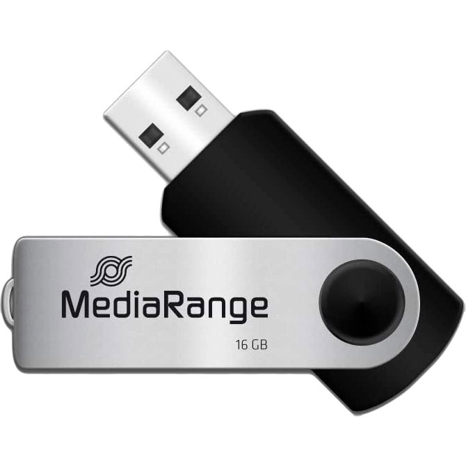 Флеш-драйв MediaRange 16GB USB 2.0 Black/Silver (MR910) Конструкция поворотная