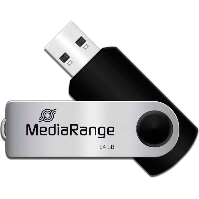 Флеш-драйв MediaRange 64GB USB 2.0 Black/Silver (MR912) Конструкция поворотная