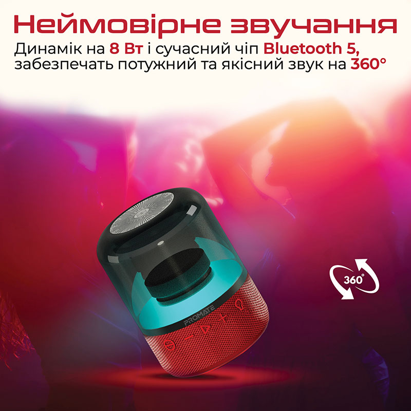 Портативная акустика Promate Glitz 8 Вт Red (glitz.red) Тип портативная акустика