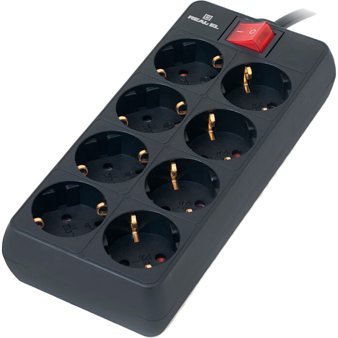 Мережевий фільтр REAL EL RS-8 Protect 8 розеток 5м 16А 3х1.5мм2 Black (EL122300024) Тип мережевий фільтр