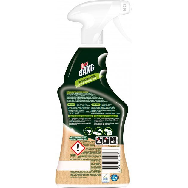 Средство для чистки Cillit Bang Природная сила Антижир 750 мл (5900627093384) Особенности Предназначен для таких поверхностей: плиты и духовки, рабочие поверхности, мрамор, гранит, керамика, дуб, холодильники, нержавеющая сталь, кафель, бытовая техника, гриль, стекло, мусорные баки, вытяжки