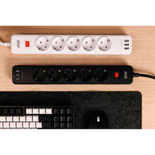 Мережевий фільтр 2E 5 розеток 3xUSB-A 2м 16А 3x1.5мм2 White (2E-SP515M2USBWH)