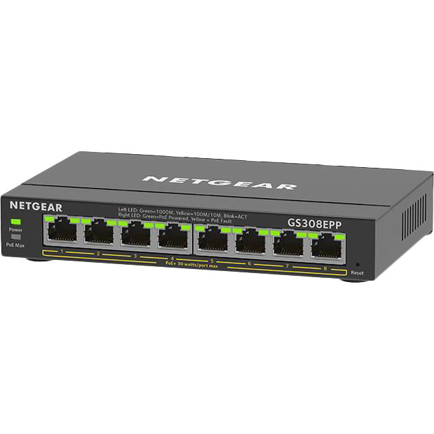 Коммутатор NETGEAR GS308EPP 8xGE PoE+ (123Вт) Тип управляемый 2-го уровня