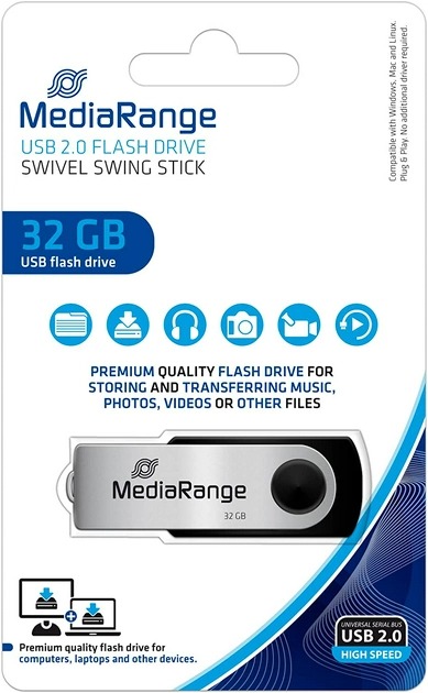 Флеш-драйв MediaRange 32GB USB 2.0 Black/Silver (MR911) Материал корпуса металл