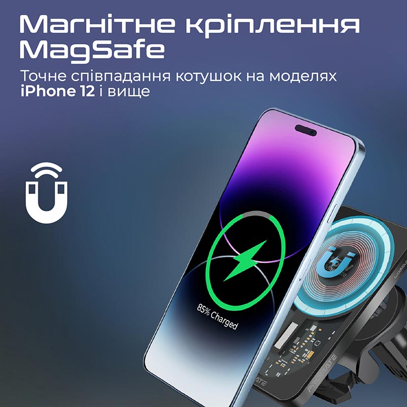 Автодержатель Promate LucidMount-15 W MagSafe Black (lucidmount-15.black) Крепление универсальное (стекло/торпедо)