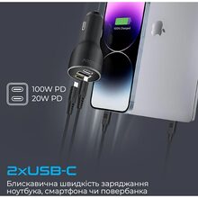 Автомобільний зарядний пристрій Promate PowerDrive-120 W 2xUSB-C, USB-A Black (powerdrive-120.black)