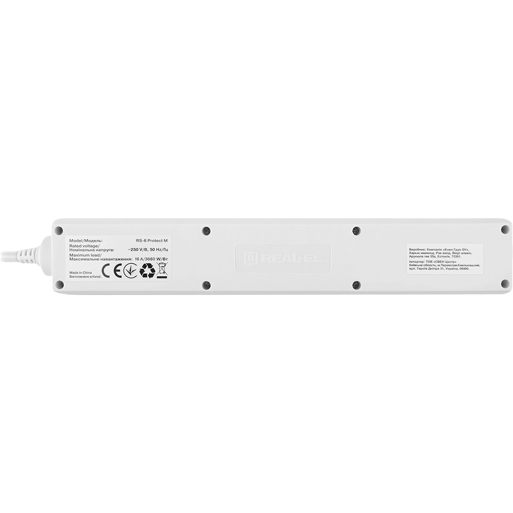 Мережевий фільтр REAL EL RS-6 Protect M 6 розеток 1.8м 16A 3x1.5мм2 White (EL122300031) Тип розеток євророзетка із заземленням (Тип F)