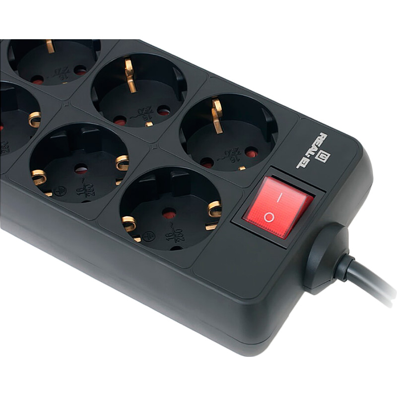 Мережевий фільтр REAL EL RS-8 Protect 8 розеток 5м 16А 3х1.5мм2 Black (EL122300024) Тип розеток євророзетка із заземленням (Тип F)