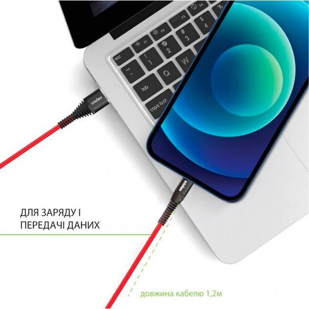 Кабель Intaleo CBRNYT1 USB to USB Type-C 1.2 м Red (1283126559464) Довжина 1.2