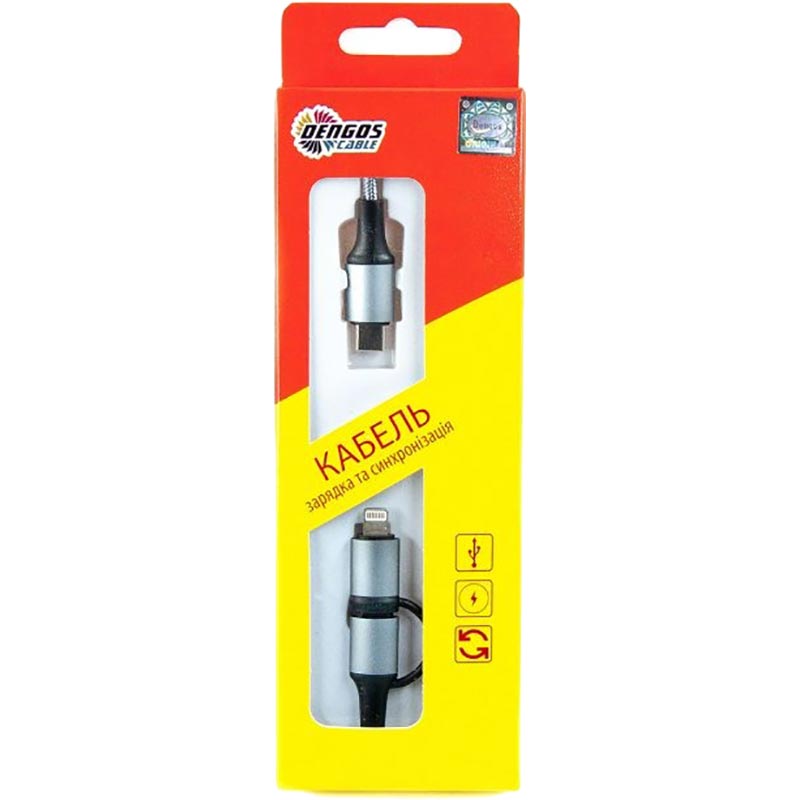 Кабель Dengos USB Type-C - USB Type-C/Lightning 1 м Grey (NTK-TC-TCL-GREY) Длина 1
