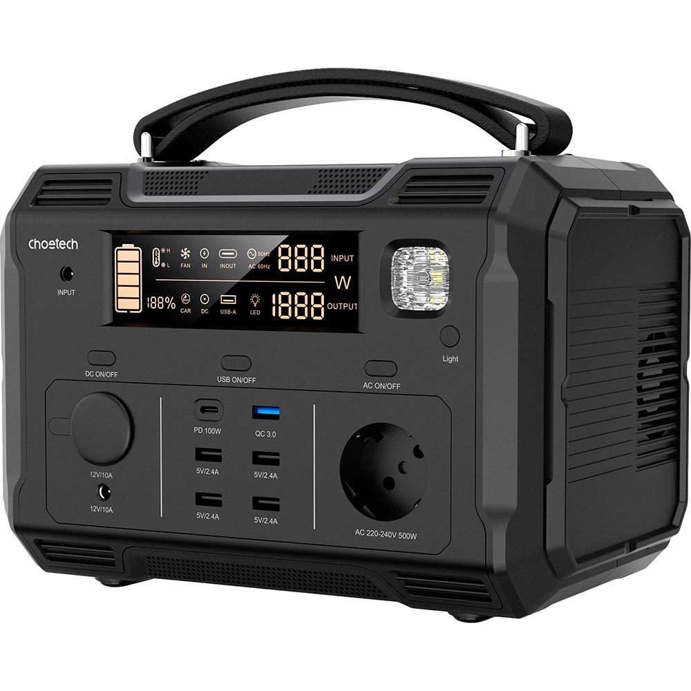 Зарядна станція CHOETECH 500W/484Wh/134400mAh/3.6V/5xUAB-A, 1xType-C(100W)