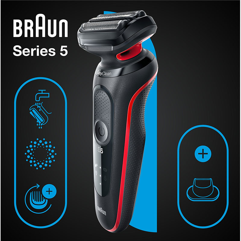 Электробритва BRAUN Series 5 51-R1200s Black/Red Способ бритья сухое и влажное