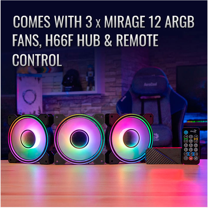 Внешний вид Набор кулеров корпусных AEROCOOL Mirage 12 ARGB Pro (ACF3-MR10227.11), 120х120х25 мм