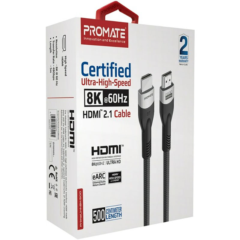Внешний вид Кабель Promate PrimeLink8K-150 HDMI - HDMI 2.1 UHD HDR 5 м Grey (primelink8k-500.grey)