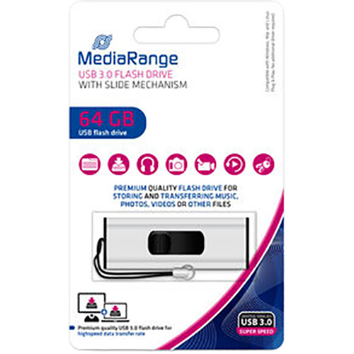 Флеш-драйв MEDIARANGE 64GB USB 3.0 Black/Silver (MR917) Объем памяти 64 Гб