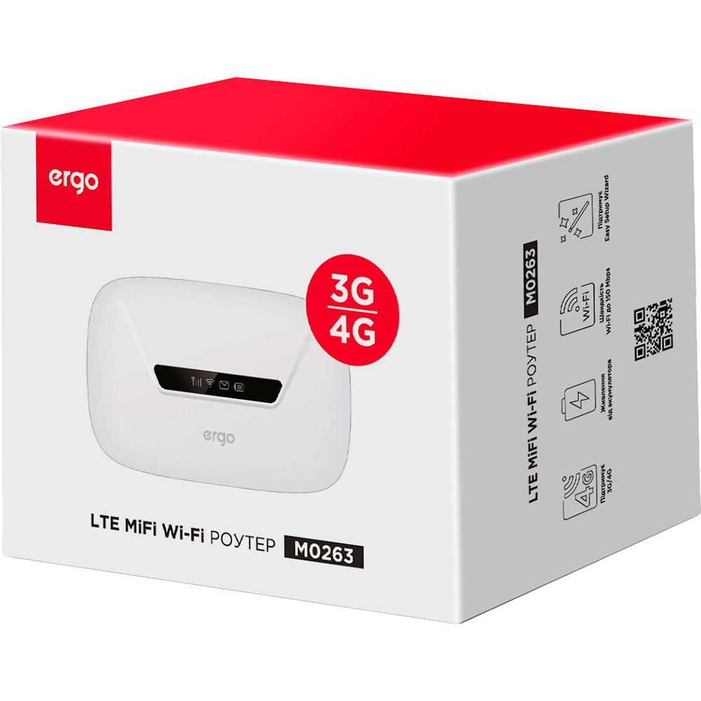 Wi - Fi роутер ERGO 3G/4G Wi-Fi Mobile Router cat4 White (M0263) Рабочая частота 2.4 ГГц