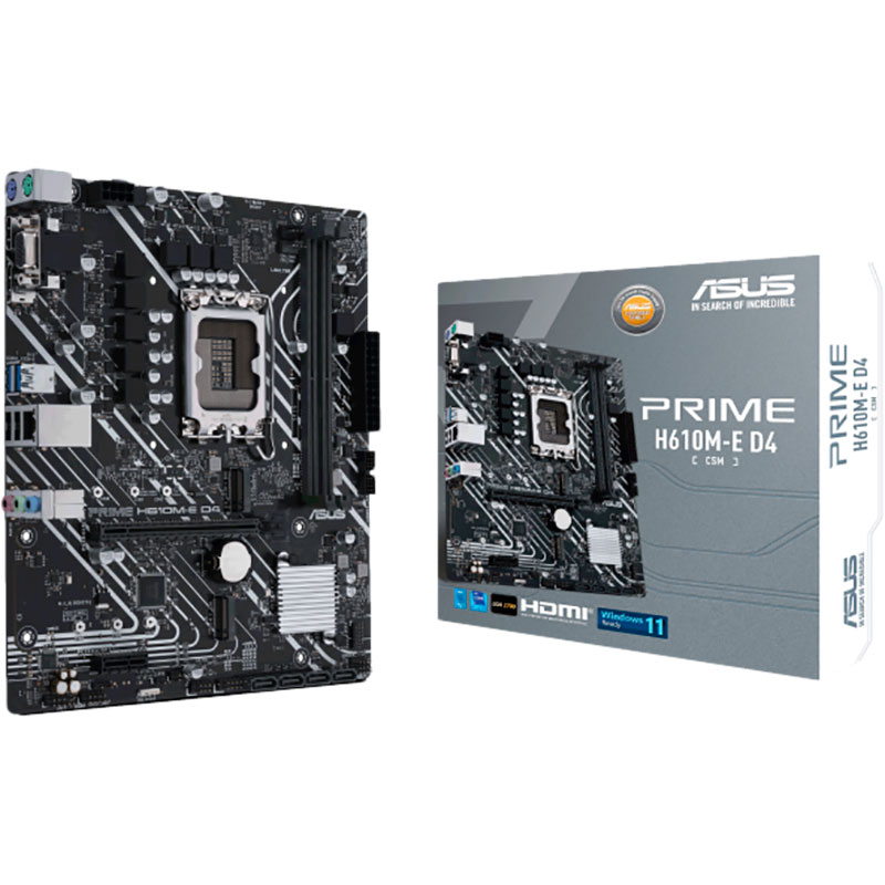 Материнская плата ASUS PRIME H610M-E D4-CSM s1700 mATX Поддерживаемые процессоры Intel Core / Pentium Gold / Celeron 12-го поколения