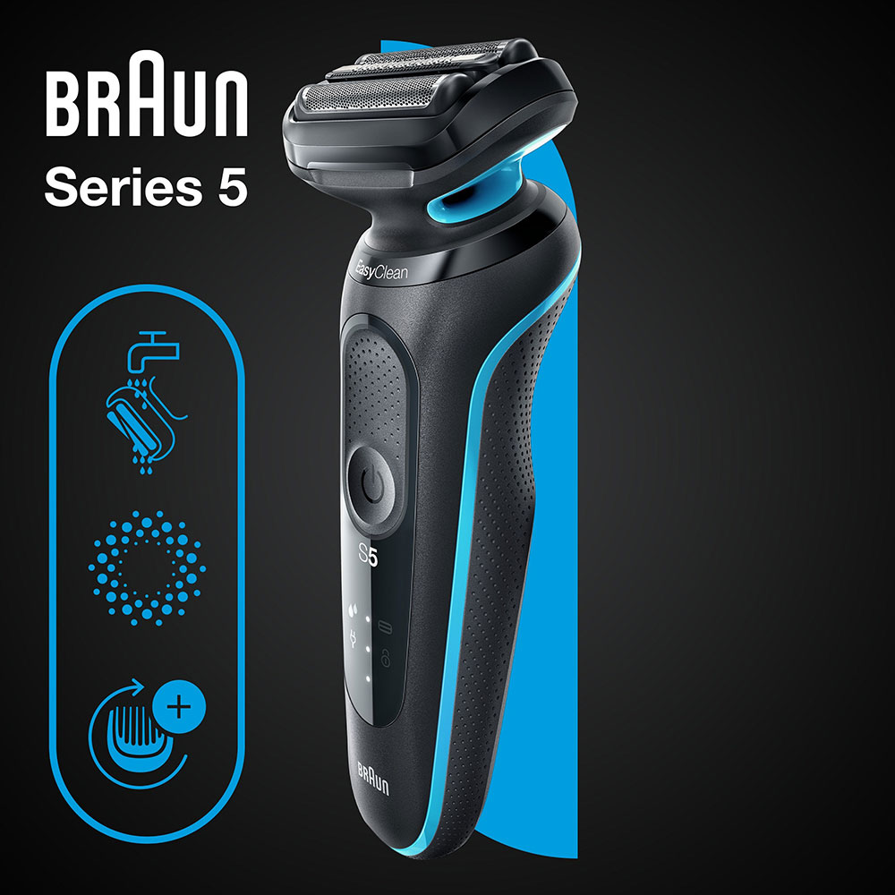 Электробритва BRAUN Series 5 51-M1000s Black/Mint Особенности повторение контуров лица (плавающие головки)