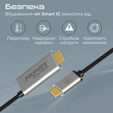 Кабель Promate HDMI-PD100 USB-C to HDMI/USB-C in 1.8 м Grey (hdmi-pd100.grey)