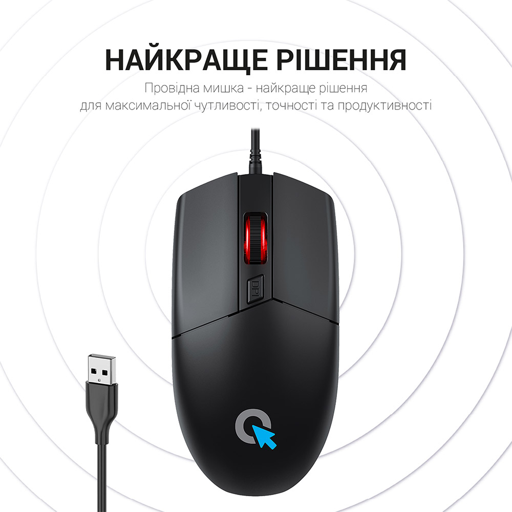 Миша OFFICEPRO USB Black (M115) Розподільча здатність сенсору 1200