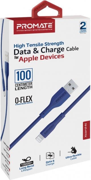 Фото 4 Кабель Promate xCord-Ai USB - Lightning 2А 1 м Navy (xcord-ai.navy)
