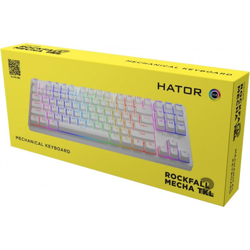 Зовнішній вигляд Клавіатура Hator Rockfall 2 Mecha TKL Orange USB White (HTK-721)