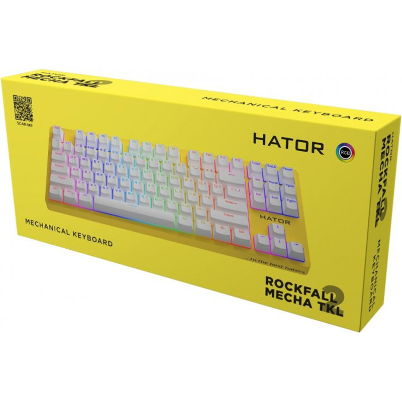 Зовнішній вигляд Клавіатура Hator Rockfall 2 Mecha TKL Orange USB Yellow (HTK-722)