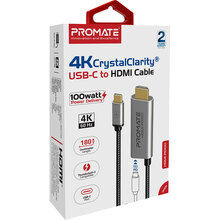 Кабель Promate HDMI-PD100 USB-C to HDMI/USB-C in 1.8 м Grey (hdmi-pd100.grey)