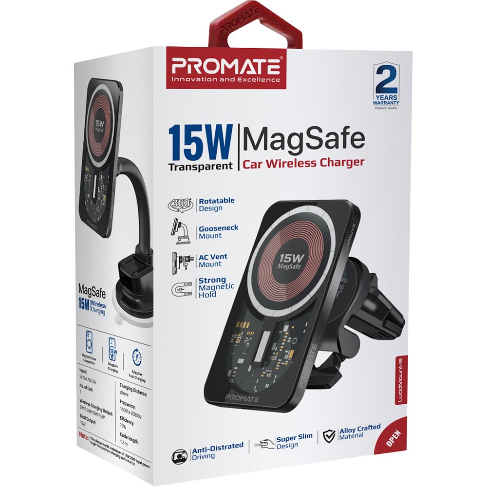 Фото Автодержатель Promate LucidMount-15 W MagSafe Black (lucidmount-15.black)