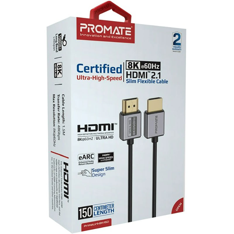 Фото Кабель Promate PrimeLink8K-150 HDMI - HDMI 2.1 UHD HDR 1.5 м Grey (primelink8k-150.grey)